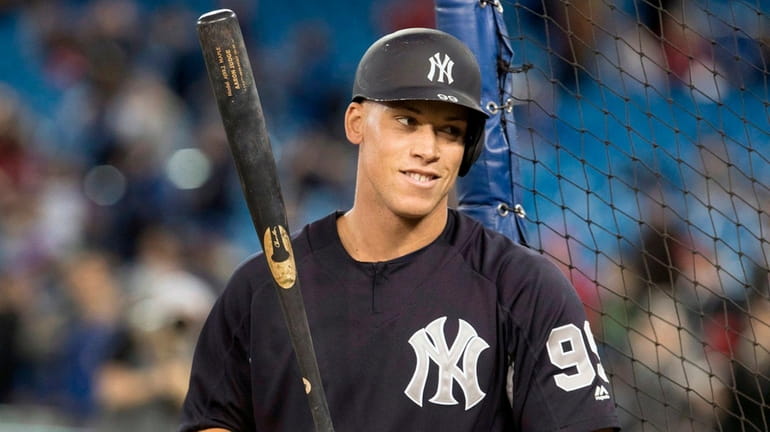 Yankees' Aaron Judge attends batting practice prior to a game...