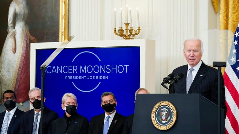 President Joe Biden talks about the Cancer Moonshot program at...