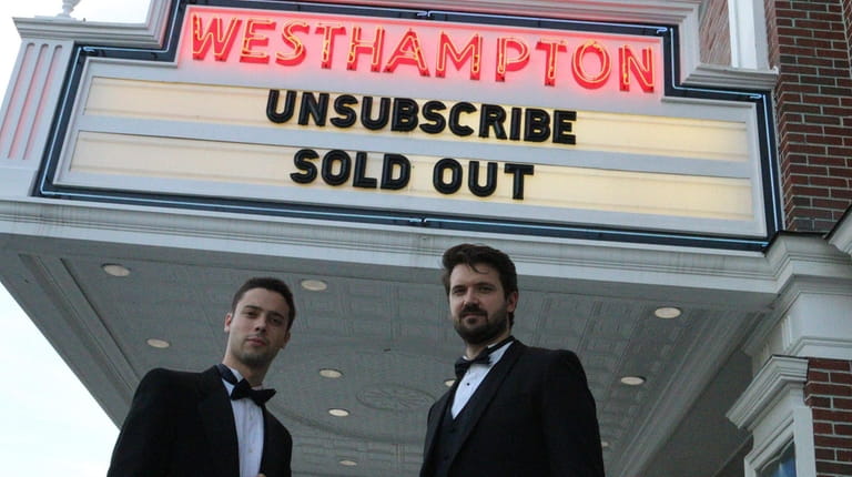 Eric Tabach, left, and Christian Nilsson pose outside their showing of "Unsubscribe" at...