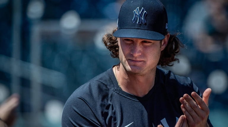 Yankees pitcher Gerrit Cole during spring training at Steinbrenner Field...