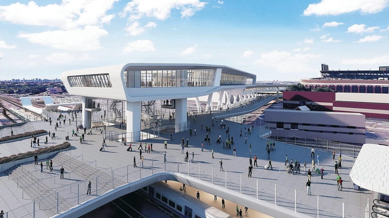 A rendering of the proposed AirTrain system at LaGuardia Airport. 