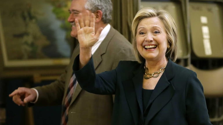 Democratic presidential candidate Hillary Rodham Clinton waves as she arrives...