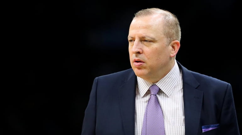 Tom Thibodeau looks on during the game between the Minnesota Timberwolves...