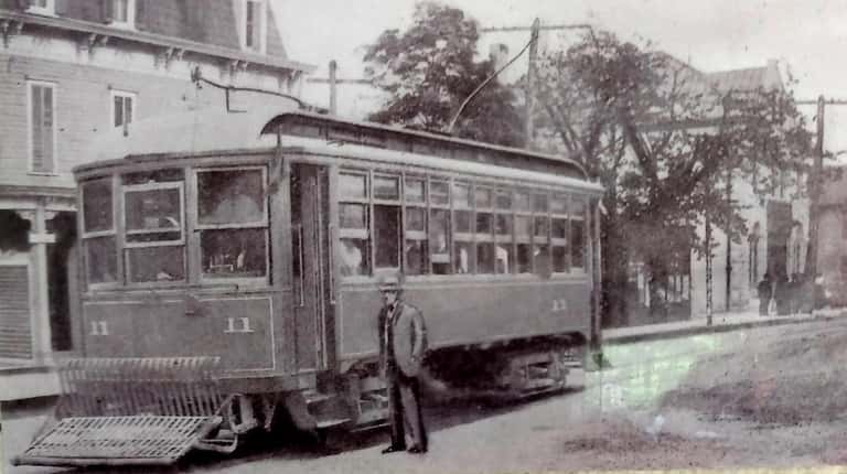 A 1906 photo of the Freeport-Brooklyn trolley on display at the Freeport Historical...