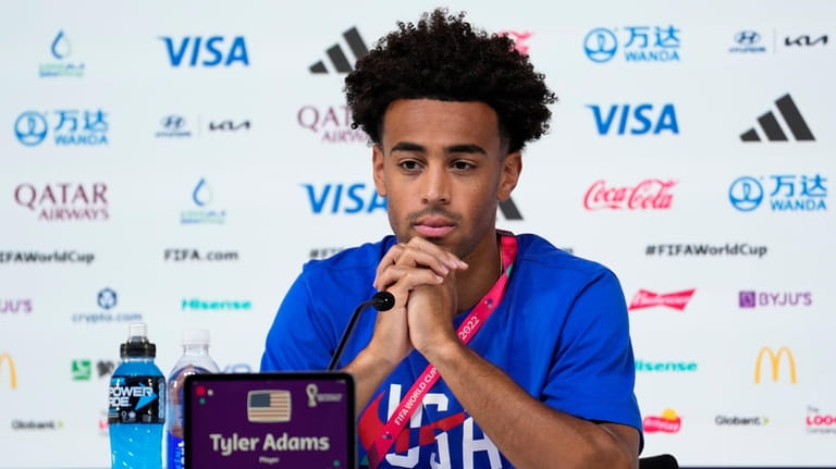 Tyler Adams of the United States attends a press conference...