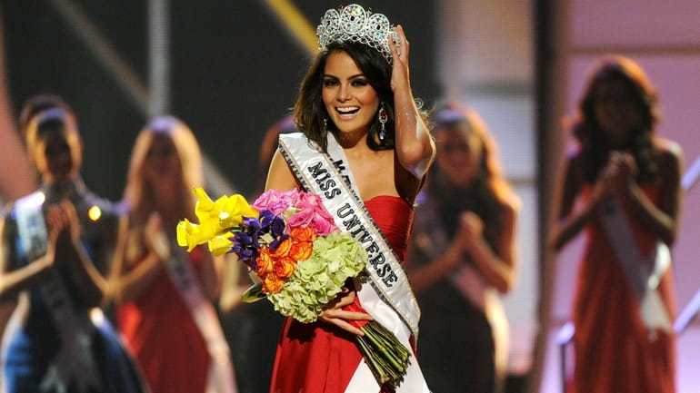 Miss Mexico Jimena Navarrete celebrates after being crowned Miss Universe...