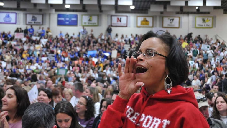 Ruth Smith, a Freeport teacher, joined thousands at Hofstra University...