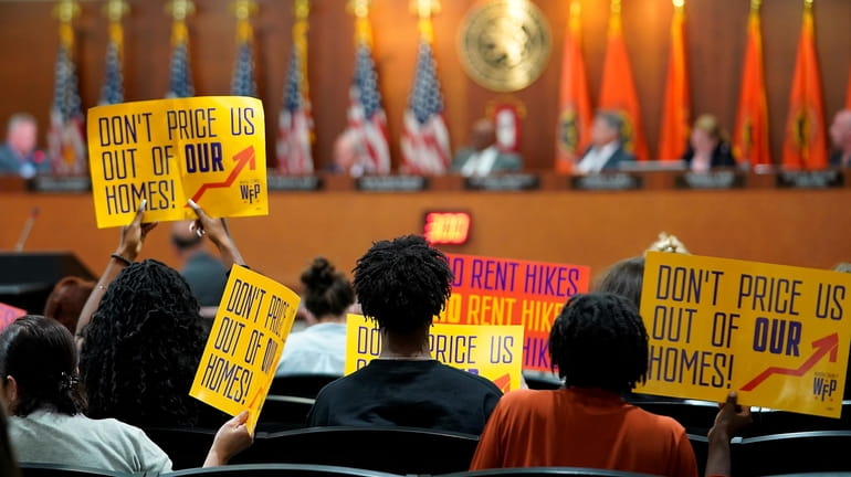 Opponents of rent hikes at the meeting of the Nassau County...