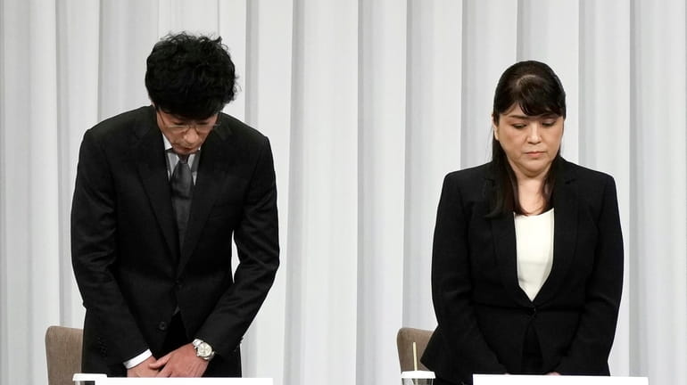 Julie Keiko Fujishima, right, outgoing president of entertainment company Johnny...