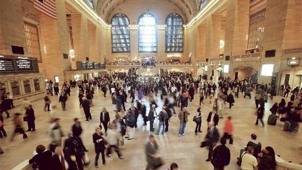 Commuters passing through Grand Central Terminal during the evening rush...