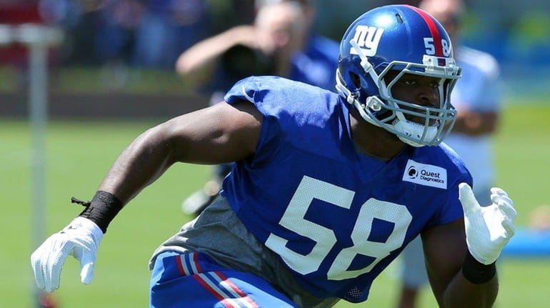 Giants defensive end Owa Odighizuwa during training camp at the...