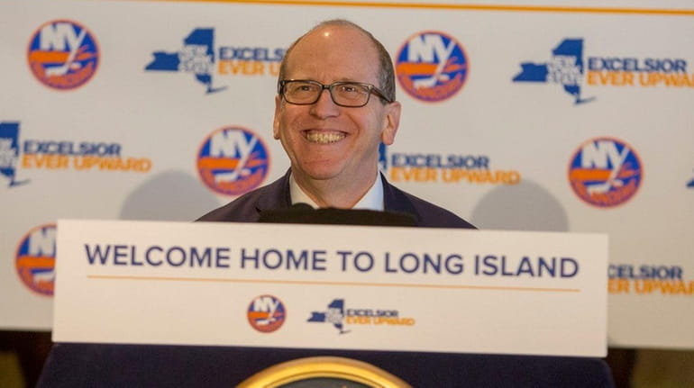 New York Islanders owner Jon Ledecky is all smiles as...