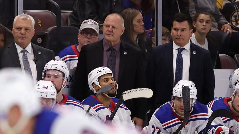  Head coach Gerard Gallant of the New York Rangers watches...