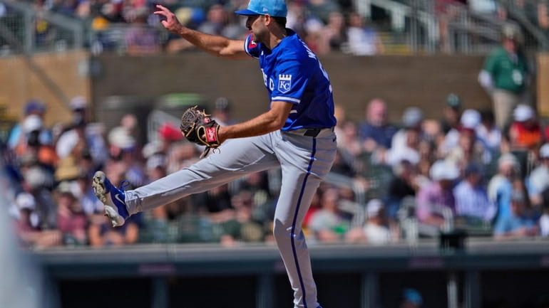 Kansas City Royals starting pitcher Michael Wacha throws against the...
