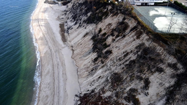 A 2022 aerial view shows the bluff has receded to...