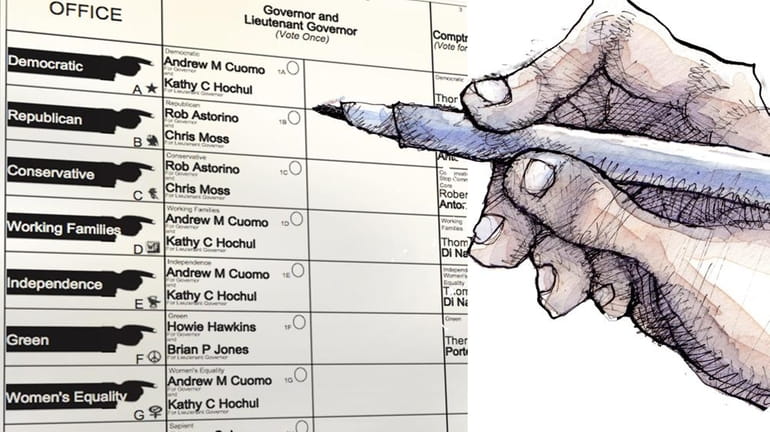 An illustration of voting on a New York ballot.