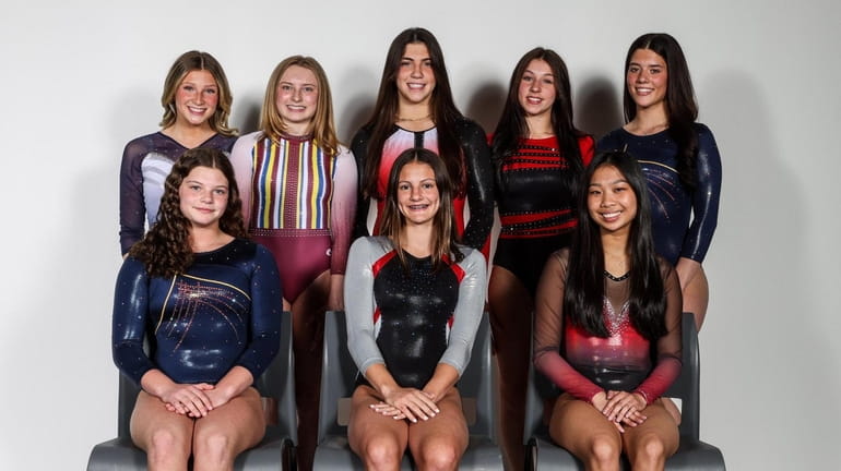 Newsday's All-Long Island gymnastics team for 2023. Front row, from left: Lyla...