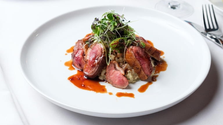 Seared breast and leg confit of local duck with chanterelle...