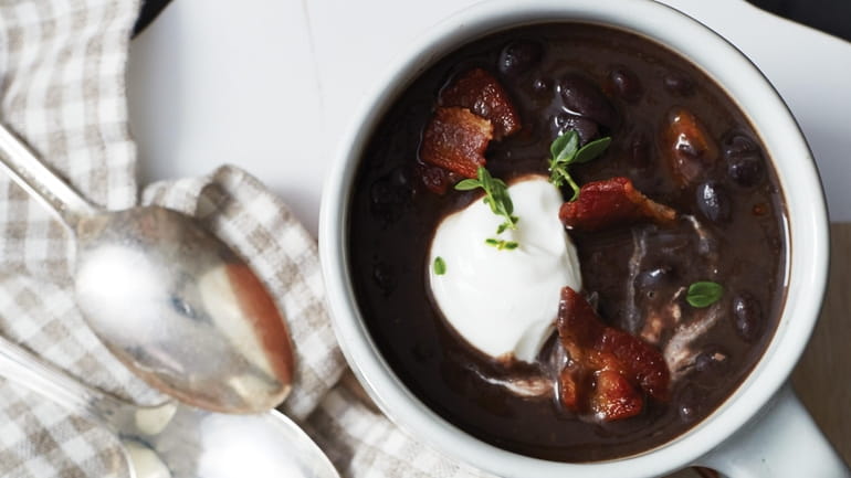 Hearty black bean soup made from dried beans.