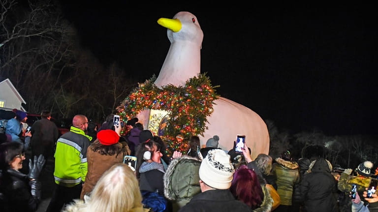 The annual lighting of the Big Duck in Flanders.