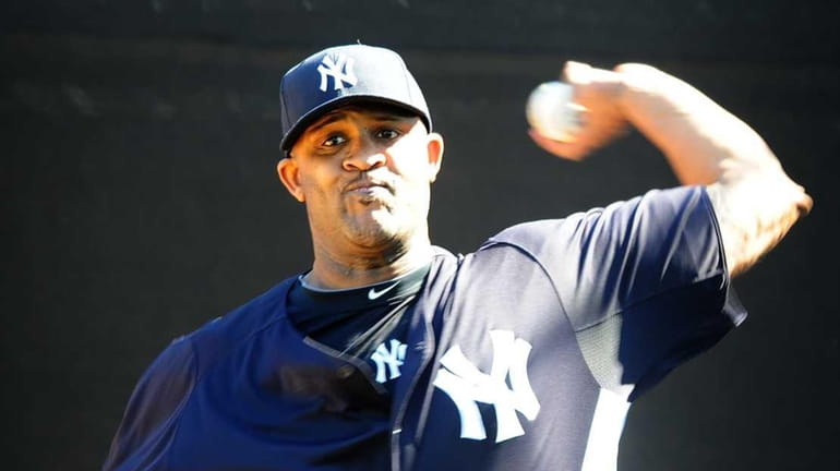 CC Sabathia throws a bullpen session on the first day...
