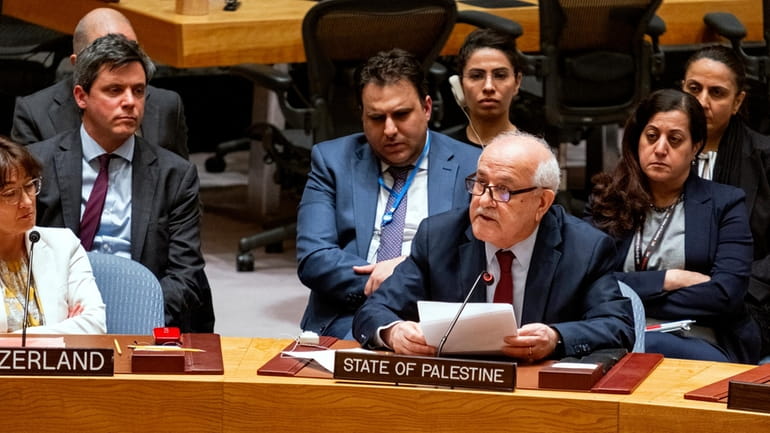 Palestinian Ambassador to the United Nations Riyad Mansour addresses United...