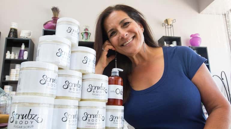 Roberta Perry, owner of Farmingdale-based ScrubzBody Skin Care Products, seen...