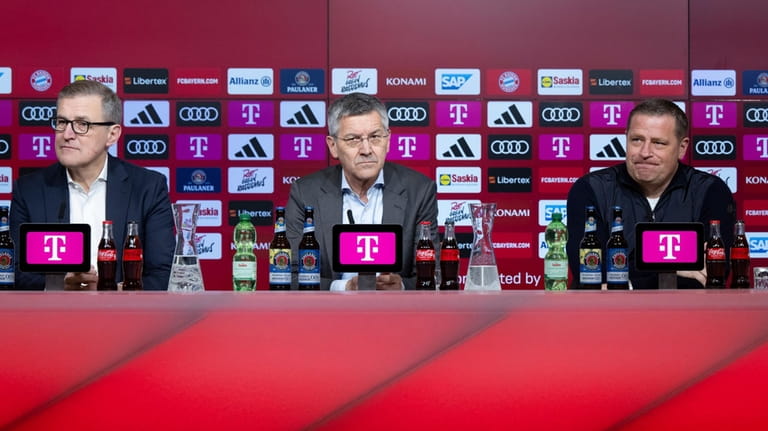 27 February 2024, Bavaria, Munich: From left, CEO of Bayern...