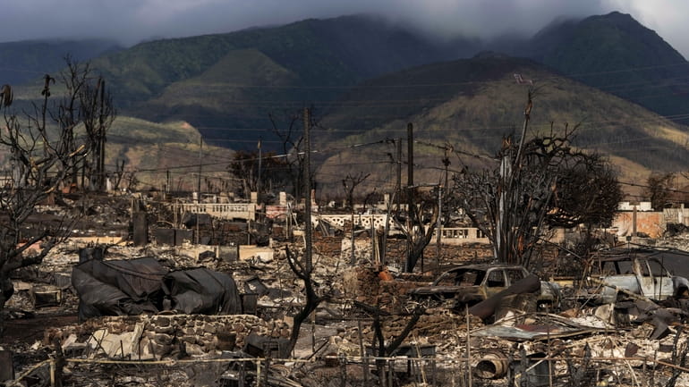A general view shows the aftermath of a wildfire in...