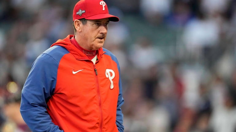 Philadelphia Phillies Manager Rob Thomson walks to the mound during...