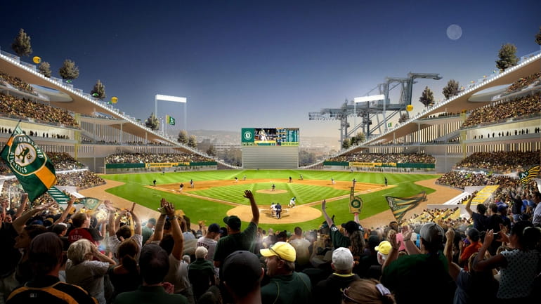 This artists rendering provided by BIG/Oakland A's show the proposed...