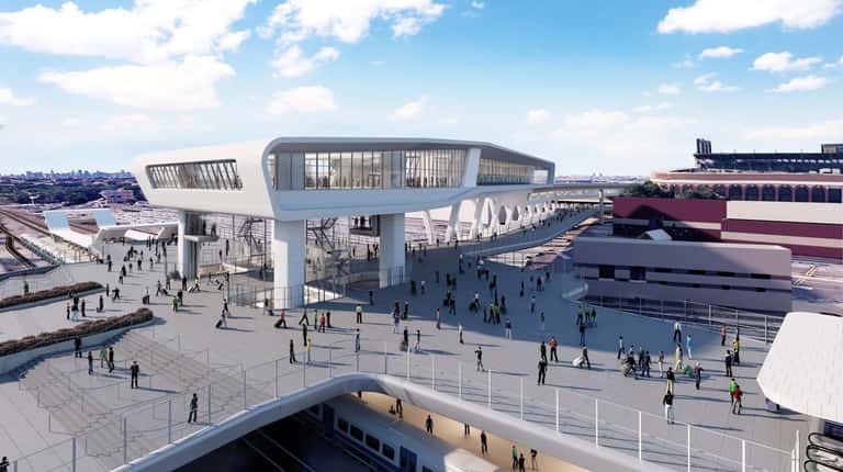 A rendering of the proposed AirTrain system at LaGuardia Airport. 
