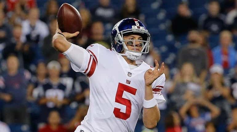 Davis Webb of the Giants prepares to throw in the...