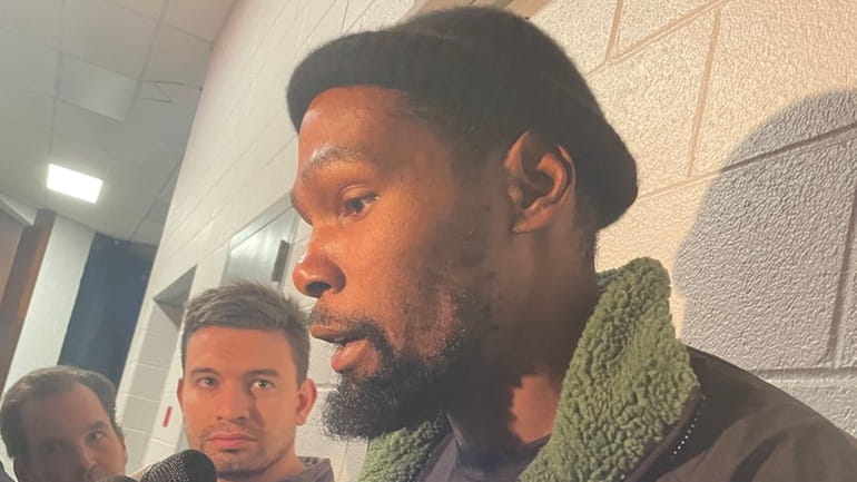 Kevin Durant speaks during morning shootaround in Washington D.C. on...