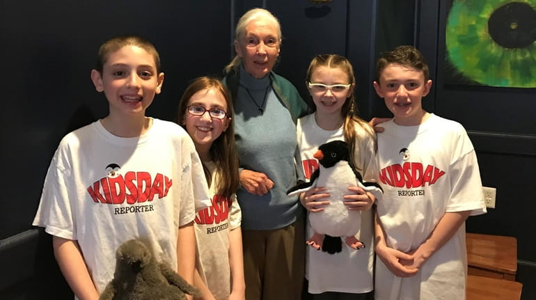 Primatologist and anthropologist Jane Goodall with Kidsday reporters, from left, ...