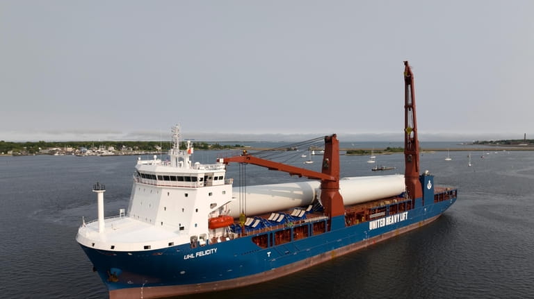 The ship UHL Felicity, carrying parts for offshore wind turbines,...