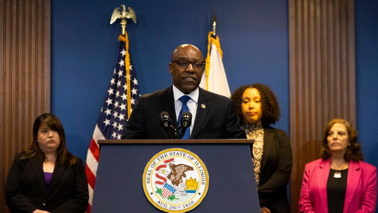 Illinois Attorney General Kwame Raoul speaks on the findings of...
