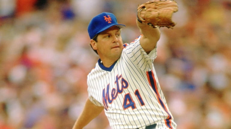 Tom Seaver of the Mets pitches during an MLB game at...