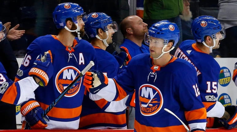 Josh Bailey of the Islanders celebrates his goal against the...