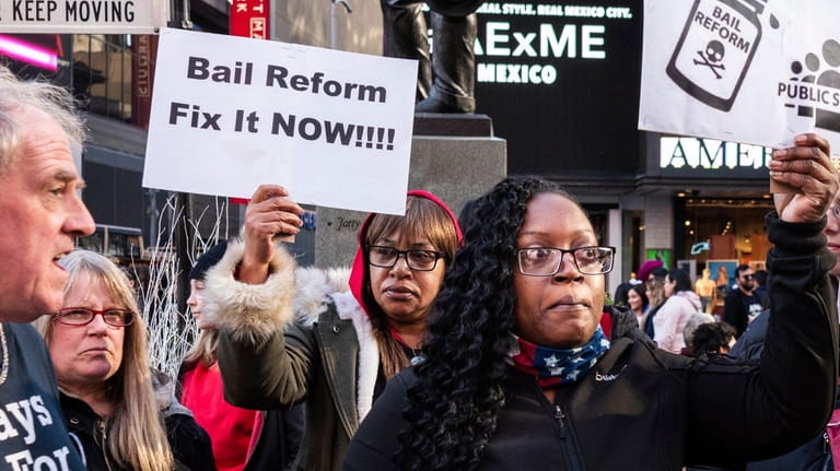 Demonstrators protest New York State's bail reform laws in Times...