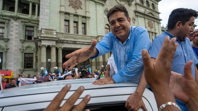 Presidential candidate Carlos Pineda, of the Prosperidad Ciudadana party, greats...