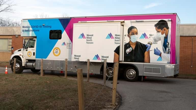 Mount Sinai South Nassau vaxmobile, which gives COVID-19 tests and vaccinations,...