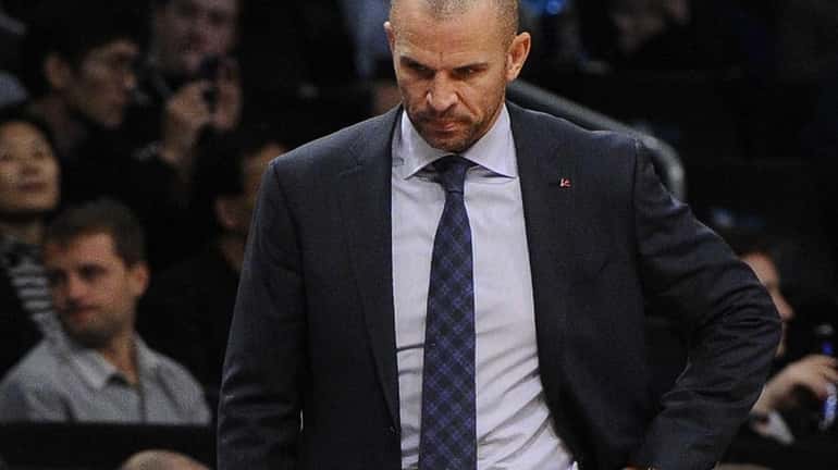 Nets head coach Jason Kidd reacts against the Denver Nuggets...