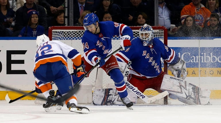 Josh Bailey of the Islanders scores a goal late during...
