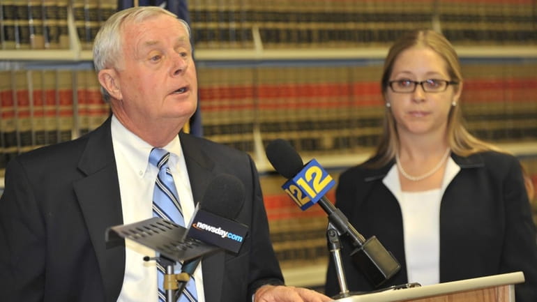 Suffolk County District Attorney Thomas Spota speaks during a press...