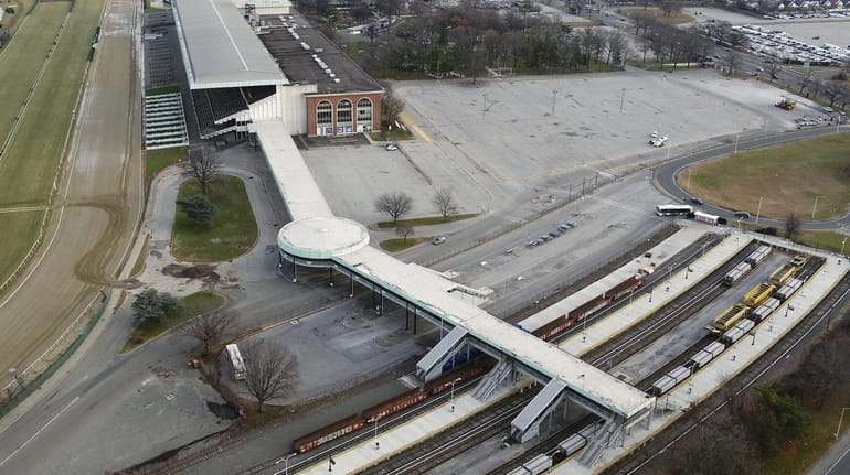 An aerial view of the current LIRR station at Belmont...