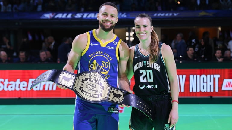 Stephen Curry of Golden State and Sabrina Ionescu of the...