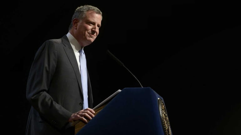Mayor Bill de Blasio delivers remarks in the Great Hall...