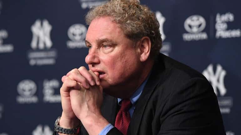 Yankees president Randy Levine looks on during a press conference...