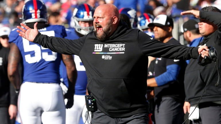Head coach Brian Daboll of the New York Giants reacts...